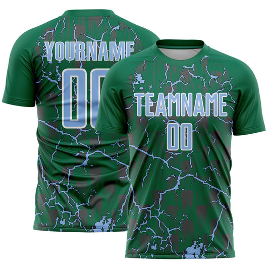 Custom Kelly Green Light Blue-White Lightning Sublimation Soccer Uniform Jersey - Sky-Custom