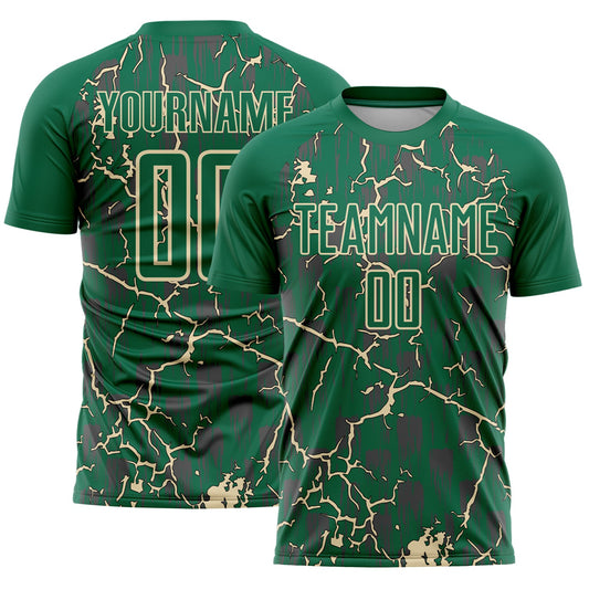 Custom Kelly Green Cream Lightning Sublimation Soccer Uniform Jersey - Sky-Custom