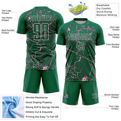 Custom Kelly Green Light Pink Lightning Sublimation Soccer Uniform Jersey - Sky-Custom