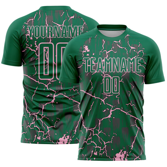 Custom Kelly Green Light Pink Lightning Sublimation Soccer Uniform Jersey - Sky-Custom
