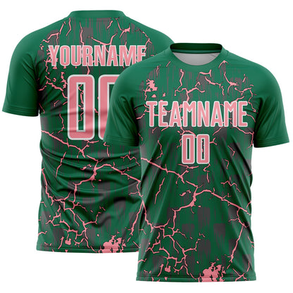 Custom Kelly Green Medium Pink-White Lightning Sublimation Soccer Uniform Jersey - Sky-Custom