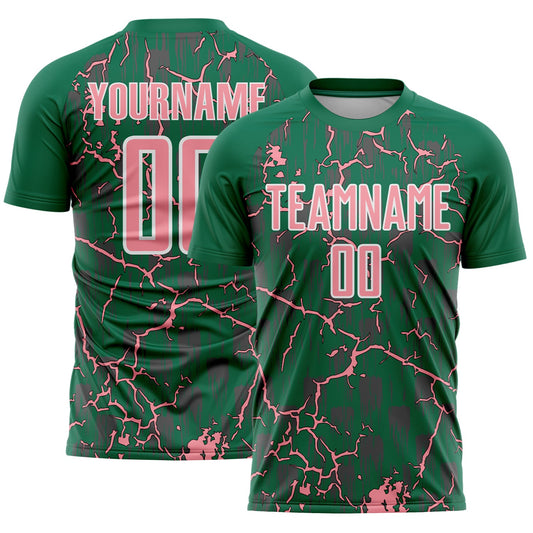 Custom Kelly Green Medium Pink-White Lightning Sublimation Soccer Uniform Jersey - Sky-Custom