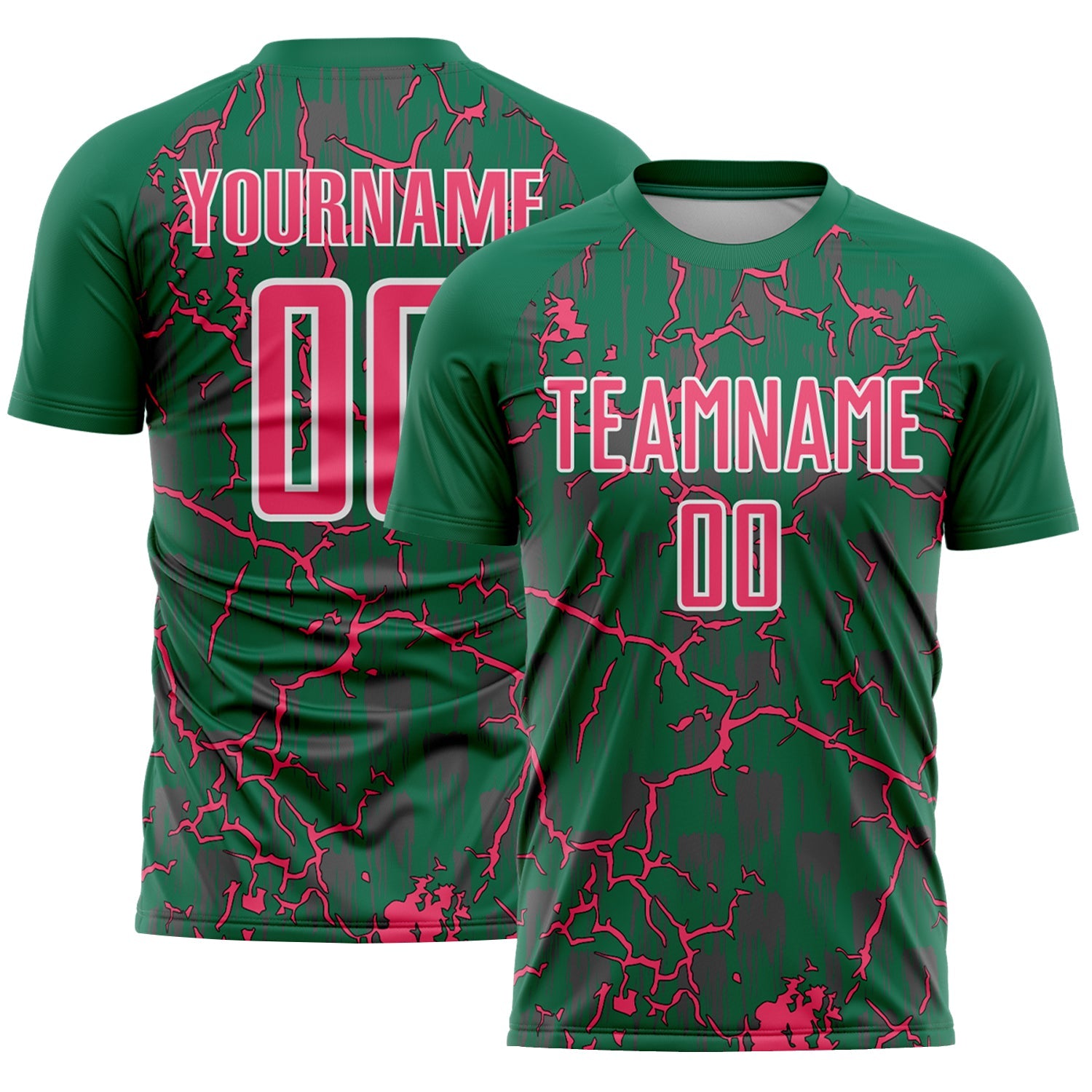 Custom Kelly Green Neon Pink-White Lightning Sublimation Soccer Uniform Jersey - Sky-Custom