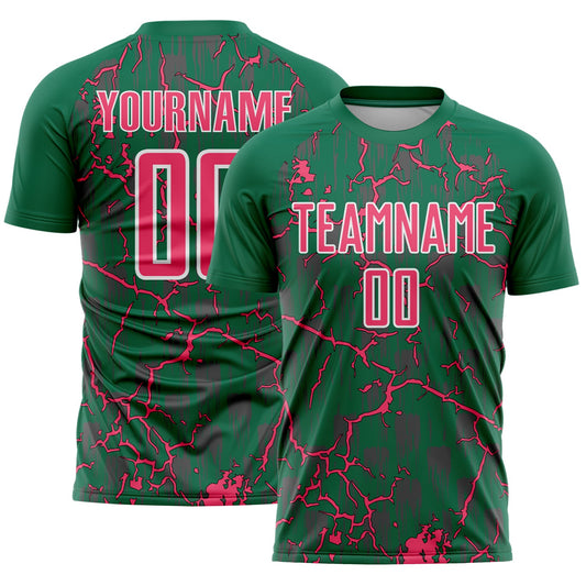 Custom Kelly Green Neon Pink-White Lightning Sublimation Soccer Uniform Jersey - Sky-Custom