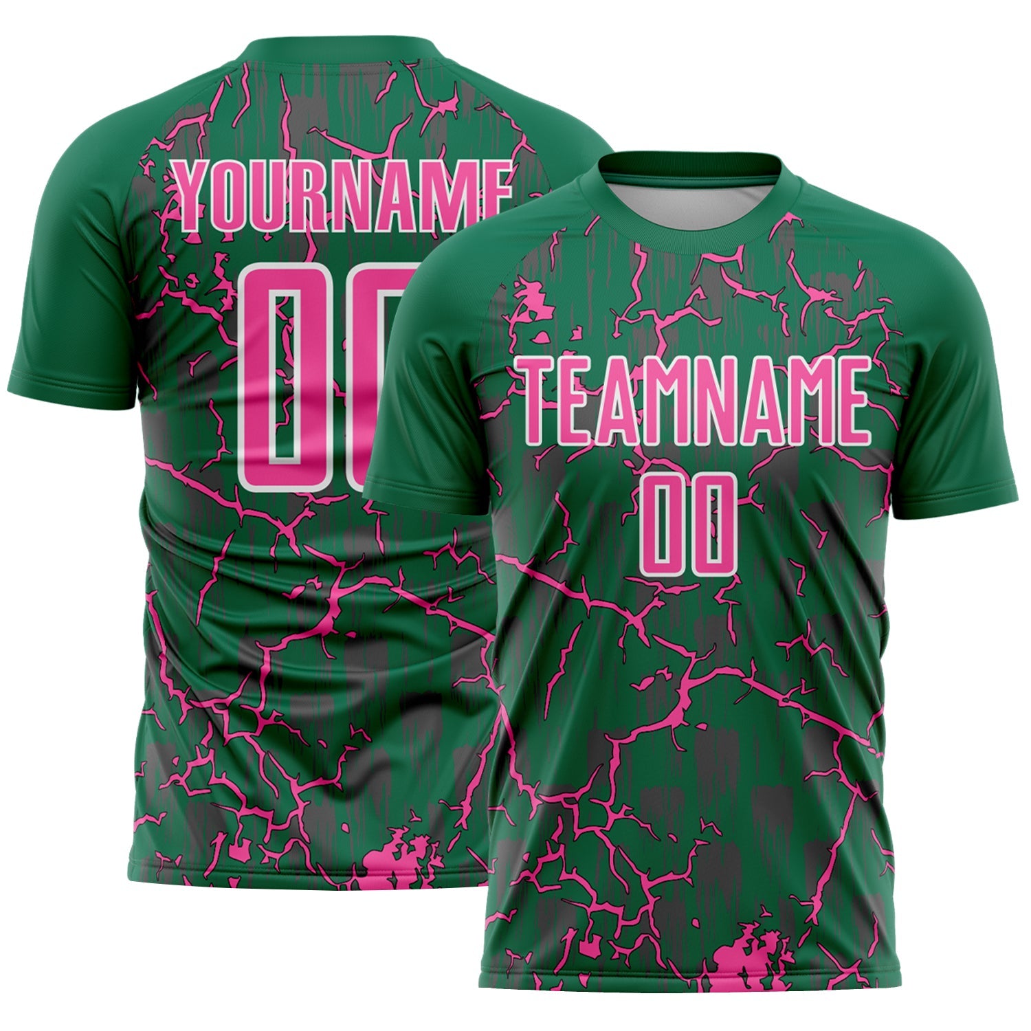 Custom Kelly Green Pink-White Lightning Sublimation Soccer Uniform Jersey - Sky-Custom