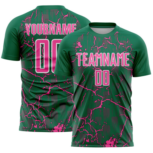 Custom Kelly Green Pink-White Lightning Sublimation Soccer Uniform Jersey - Sky-Custom