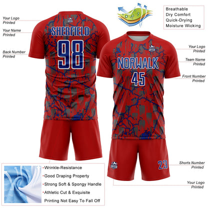 Custom Red Royal-White Lightning Sublimation Soccer Uniform Jersey - Sky-Custom