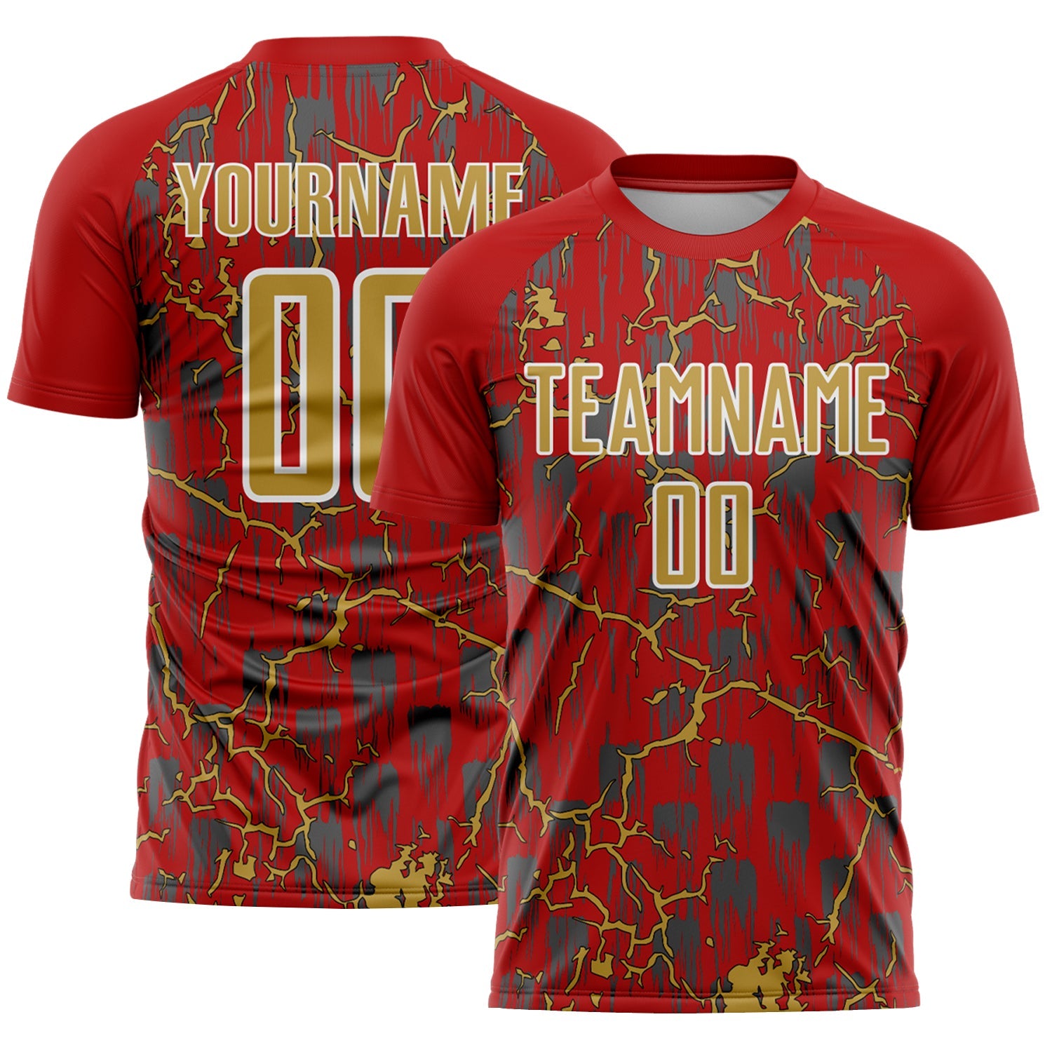 Custom Red Old Gold-White Lightning Sublimation Soccer Uniform Jersey - Sky-Custom