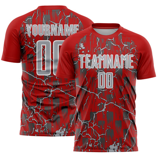 Custom Red Gray-White Lightning Sublimation Soccer Uniform Jersey - Sky-Custom