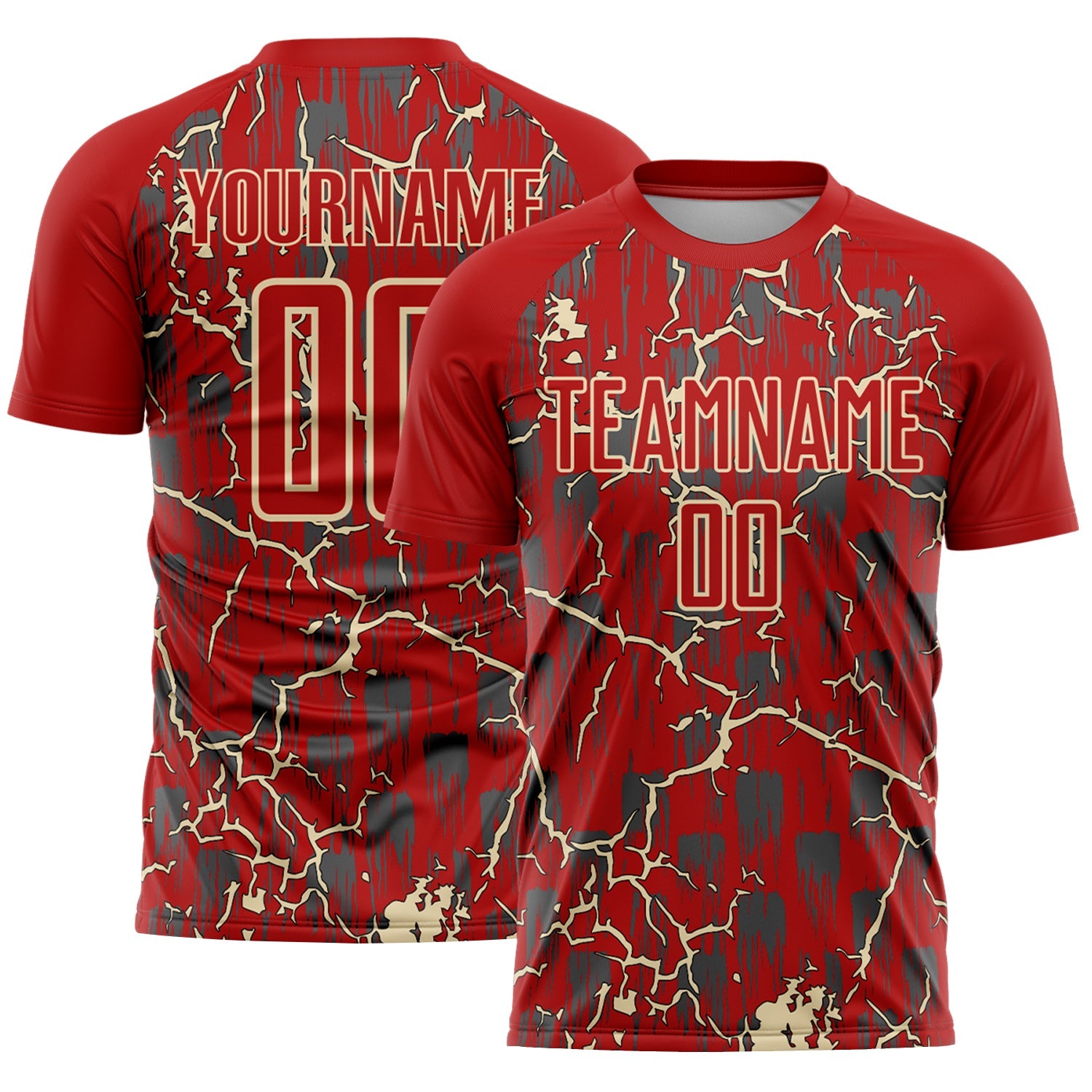 Custom Red Cream Lightning Sublimation Soccer Uniform Jersey - Sky-Custom