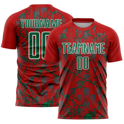 Custom Red Kelly Green-White Lightning Sublimation Soccer Uniform Jersey - Sky-Custom