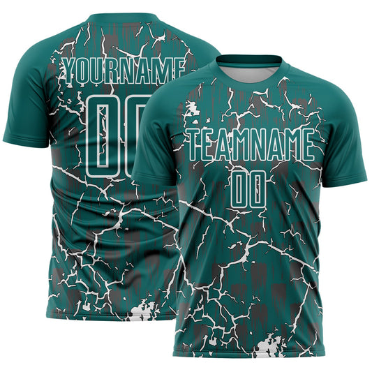 Custom Teal White Lightning Sublimation Soccer Uniform Jersey - Sky-Custom