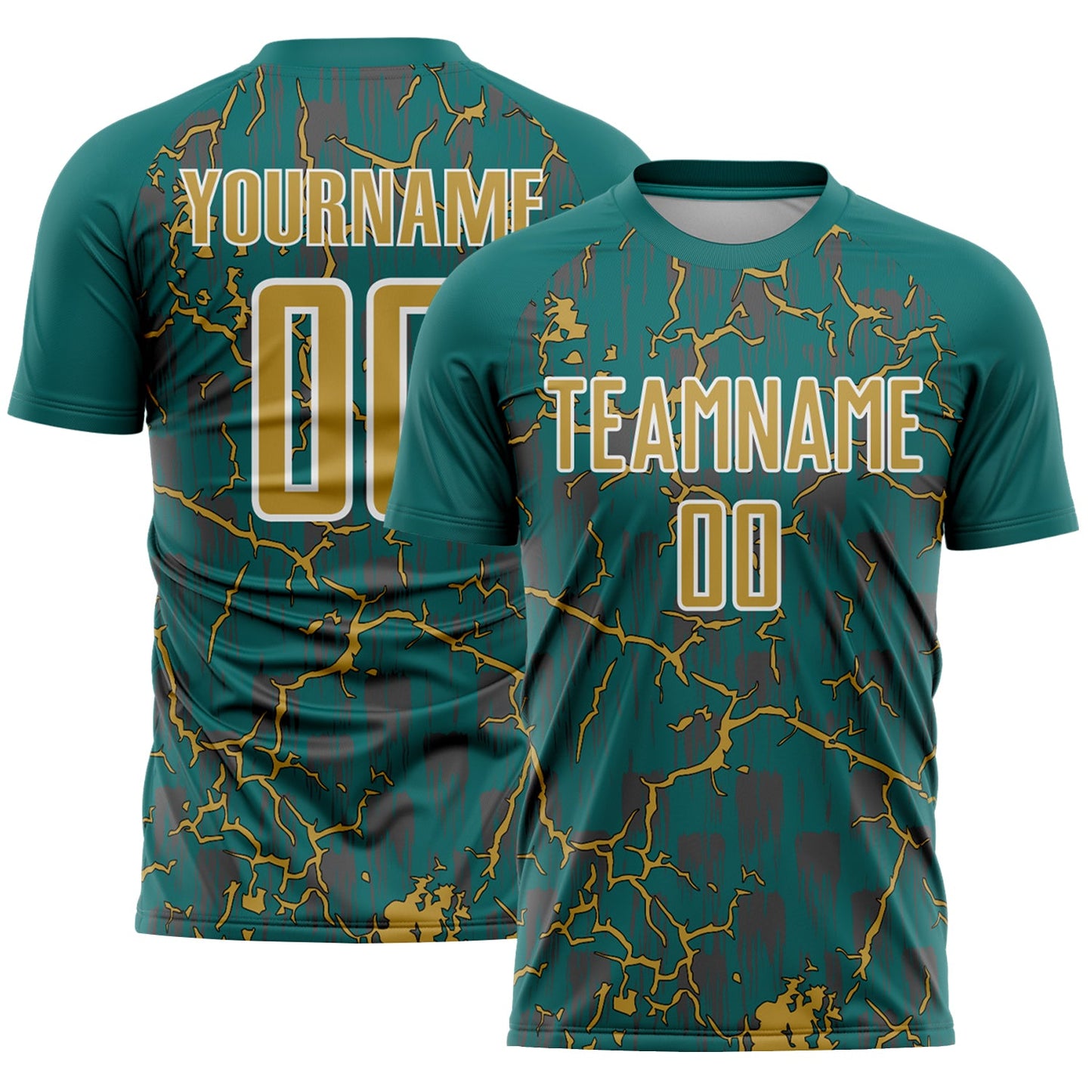 Custom Teal Old Gold-White Lightning Sublimation Soccer Uniform Jersey - Sky-Custom
