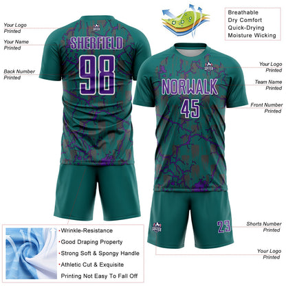 Custom Teal Purple-White Lightning Sublimation Soccer Uniform Jersey - Sky-Custom