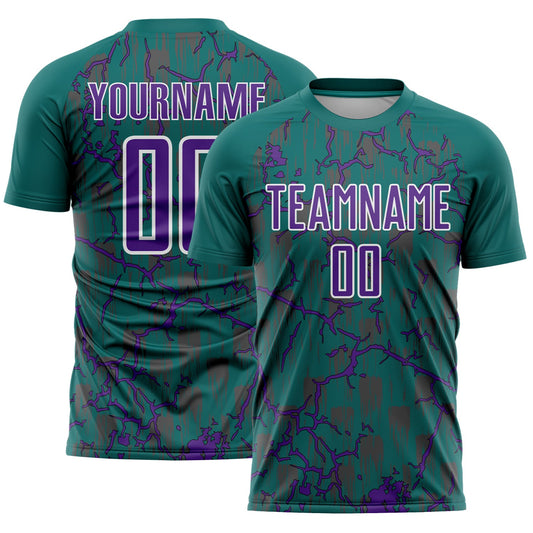 Custom Teal Purple-White Lightning Sublimation Soccer Uniform Jersey - Sky-Custom