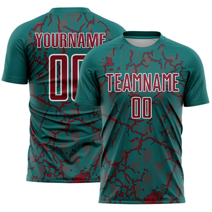 Custom Teal Crimson-White Lightning Sublimation Soccer Uniform Jersey - Sky-Custom