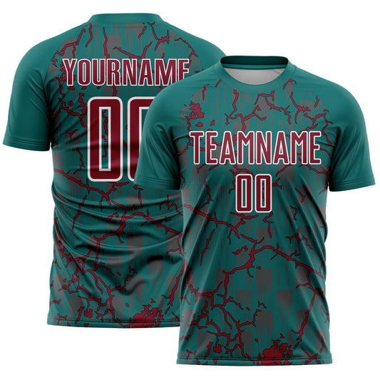 Custom Teal Crimson-White Lightning Sublimation Soccer Uniform Jersey - Sky-Custom