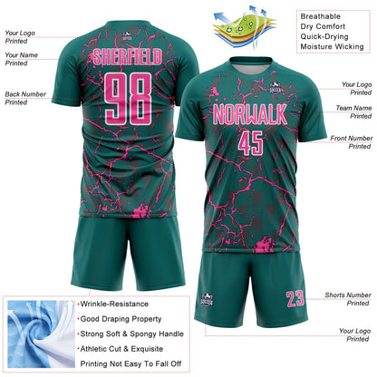 Custom Teal Pink-White Lightning Sublimation Soccer Uniform Jersey - Sky-Custom