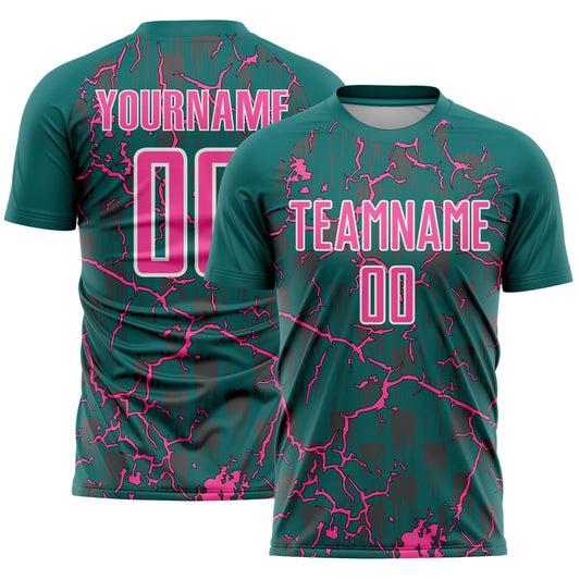 Custom Teal Pink-White Lightning Sublimation Soccer Uniform Jersey - Sky-Custom