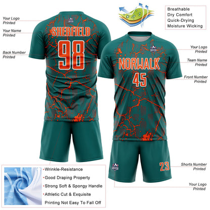 Custom Teal Orange-White Lightning Sublimation Soccer Uniform Jersey - Sky-Custom