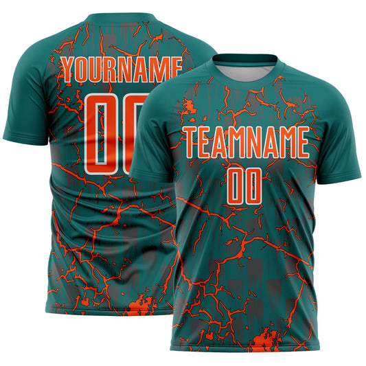Custom Teal Orange-White Lightning Sublimation Soccer Uniform Jersey - Sky-Custom