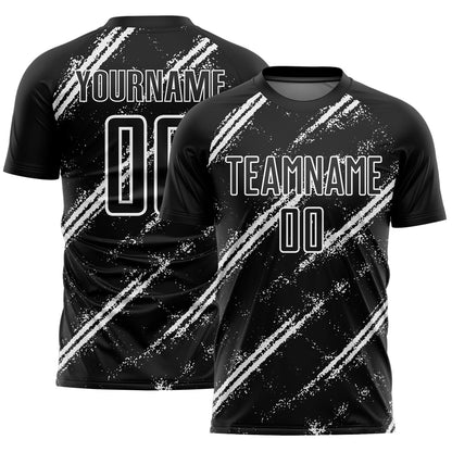 Custom Black White Abstract Fragment Art Splash Sublimation Soccer Uniform Jersey - Sky-Custom
