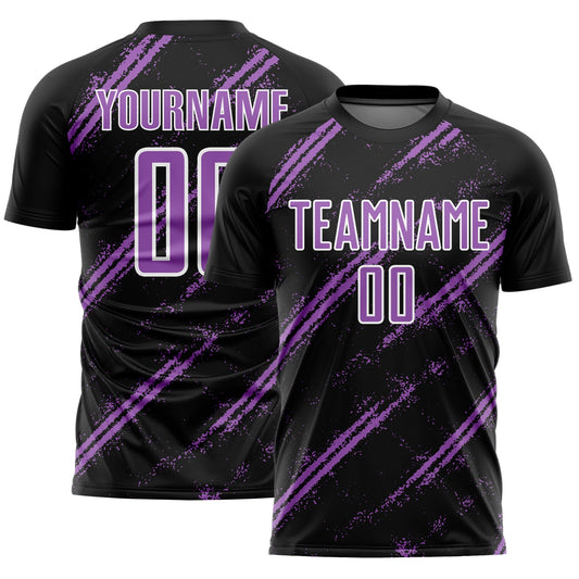 Custom Black Medium Purple-White Abstract Fragment Art Splash Sublimation Soccer Uniform Jersey - Sky-Custom