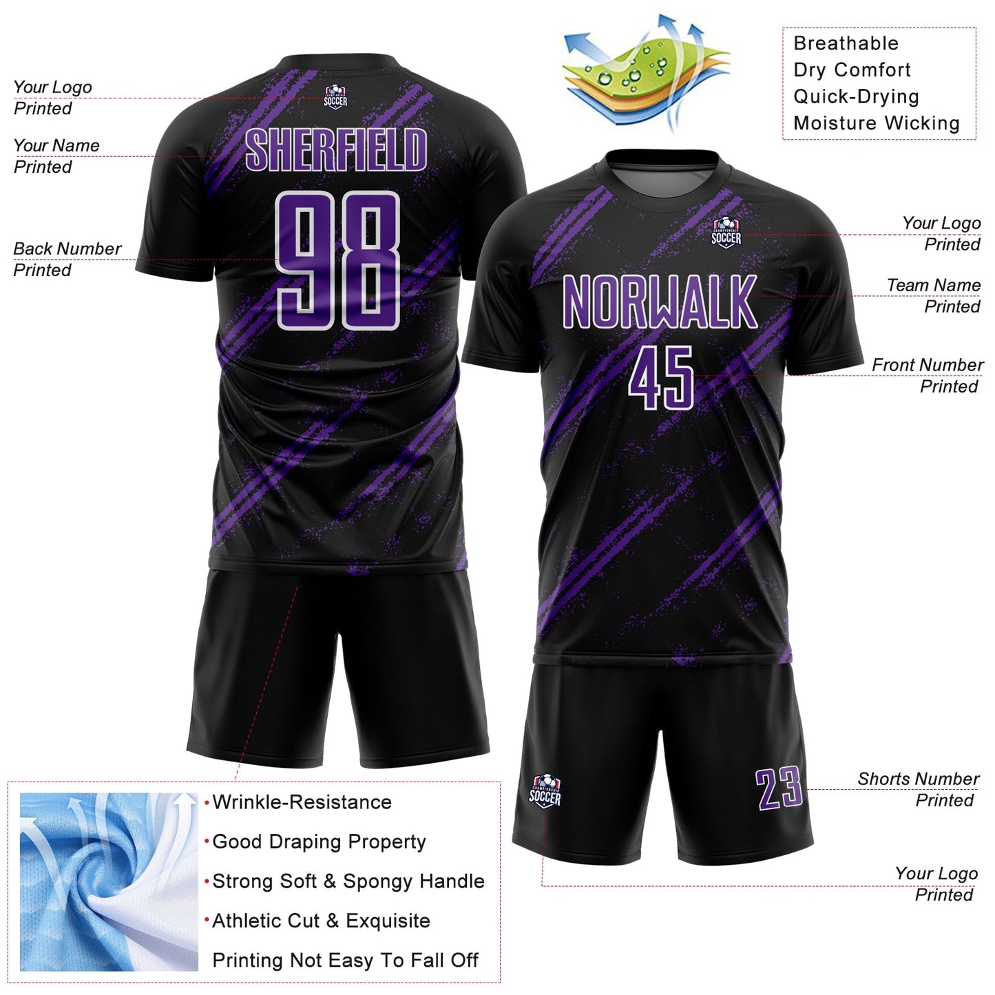 Custom Black Purple-White Abstract Fragment Art Splash Sublimation Soccer Uniform Jersey - Sky-Custom
