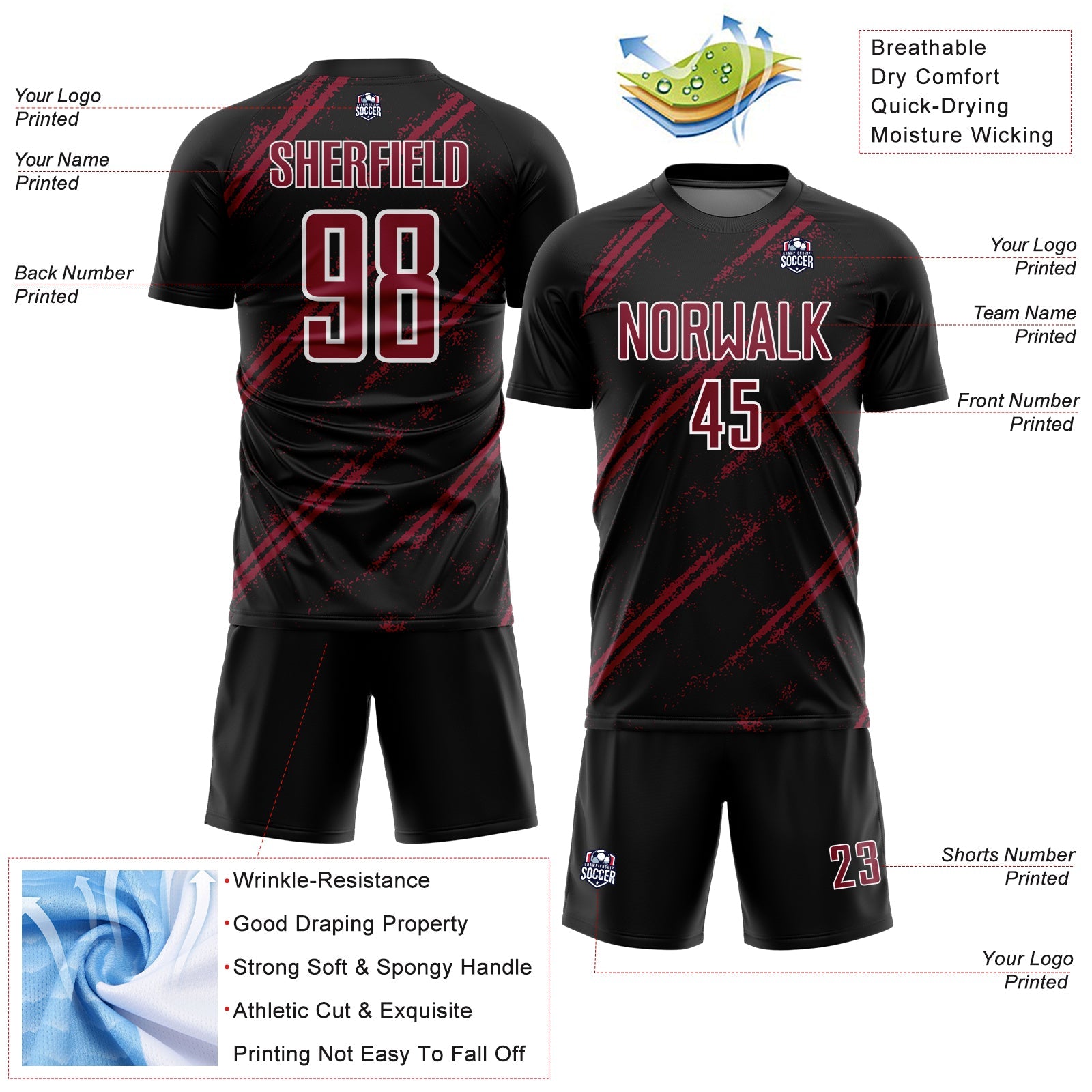 Custom Black Crimson-White Abstract Fragment Art Splash Sublimation Soccer Uniform Jersey - Sky-Custom