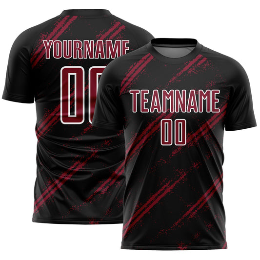 Custom Black Crimson-White Abstract Fragment Art Splash Sublimation Soccer Uniform Jersey - Sky-Custom