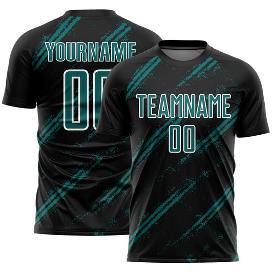 Custom Black Teal-White Abstract Fragment Art Splash Sublimation Soccer Uniform Jersey - Sky-Custom