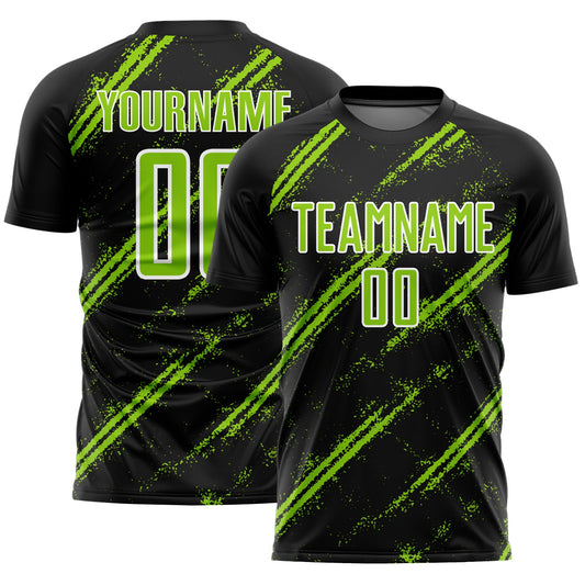 Custom Black Neon Green-White Abstract Fragment Art Splash Sublimation Soccer Uniform Jersey - Sky-Custom