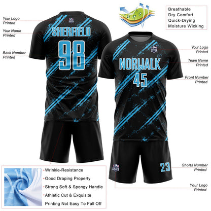 Custom Black Sky Blue-White Abstract Fragment Art Splash Sublimation Soccer Uniform Jersey - Sky-Custom