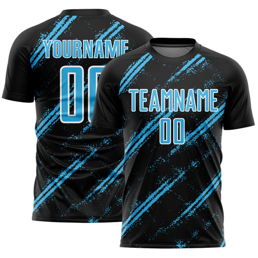 Custom Black Sky Blue-White Abstract Fragment Art Splash Sublimation Soccer Uniform Jersey - Sky-Custom