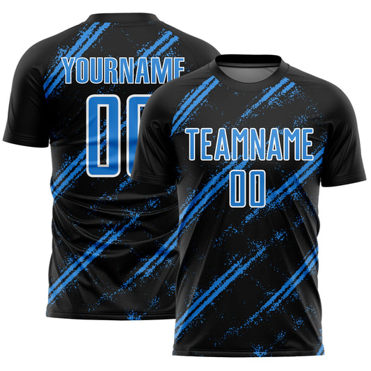Custom Black Powder Blue-White Abstract Fragment Art Splash Sublimation Soccer Uniform Jersey - Sky-Custom