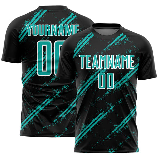 Custom Black Aqua-White Abstract Fragment Art Splash Sublimation Soccer Uniform Jersey - Sky-Custom