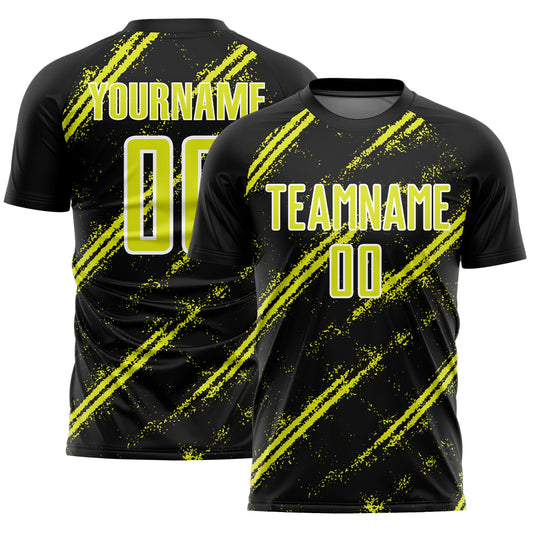 Custom Black Neon Yellow-White Abstract Fragment Art Splash Sublimation Soccer Uniform Jersey - Sky-Custom
