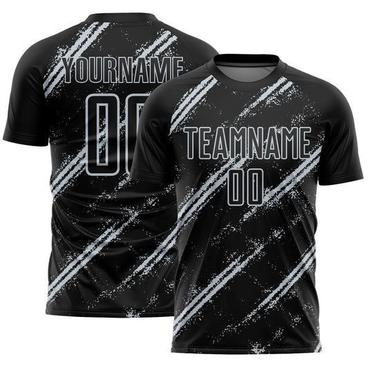 Custom Black Silver Abstract Fragment Art Splash Sublimation Soccer Uniform Jersey - Sky-Custom