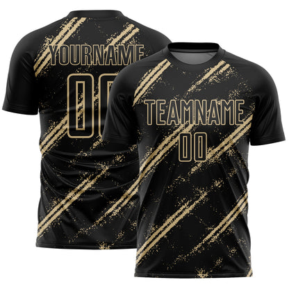 Custom Black Vegas Gold Abstract Fragment Art Splash Sublimation Soccer Uniform Jersey - Sky-Custom