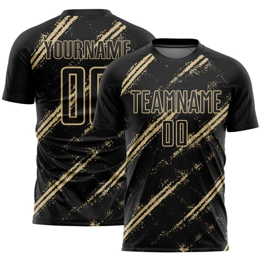 Custom Black Vegas Gold Abstract Fragment Art Splash Sublimation Soccer Uniform Jersey - Sky-Custom