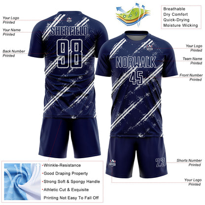 Custom Navy White Abstract Fragment Art Splash Sublimation Soccer Uniform Jersey - Sky-Custom