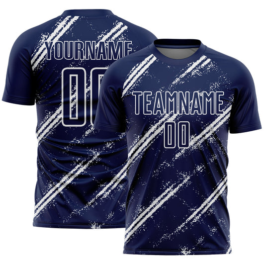 Custom Navy White Abstract Fragment Art Splash Sublimation Soccer Uniform Jersey - Sky-Custom