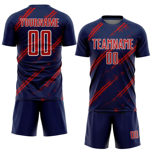 Custom Navy Red-White Abstract Fragment Art Splash Sublimation Soccer Uniform Jersey - Sky-Custom