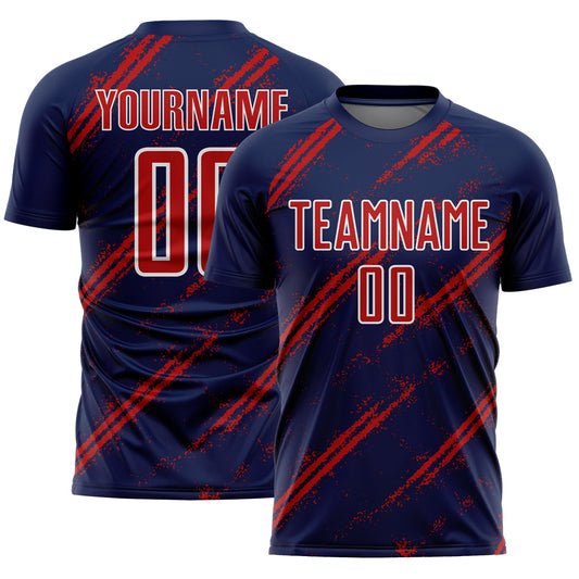 Custom Navy Red-White Abstract Fragment Art Splash Sublimation Soccer Uniform Jersey - Sky-Custom