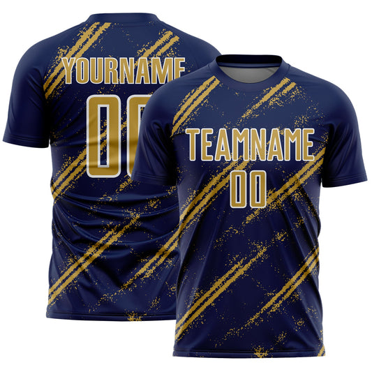 Custom Navy Old Gold-White Abstract Fragment Art Splash Sublimation Soccer Uniform Jersey - Sky-Custom