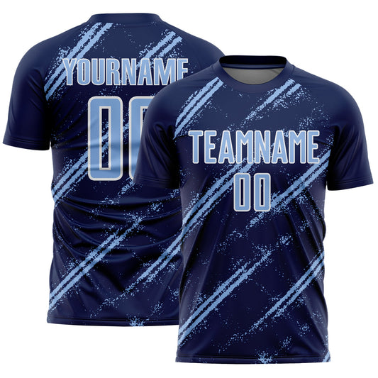 Custom Navy Light Blue-White Abstract Fragment Art Splash Sublimation Soccer Uniform Jersey - Sky-Custom