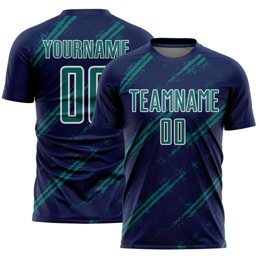 Custom Navy Teal-White Abstract Fragment Art Splash Sublimation Soccer Uniform Jersey - Sky-Custom