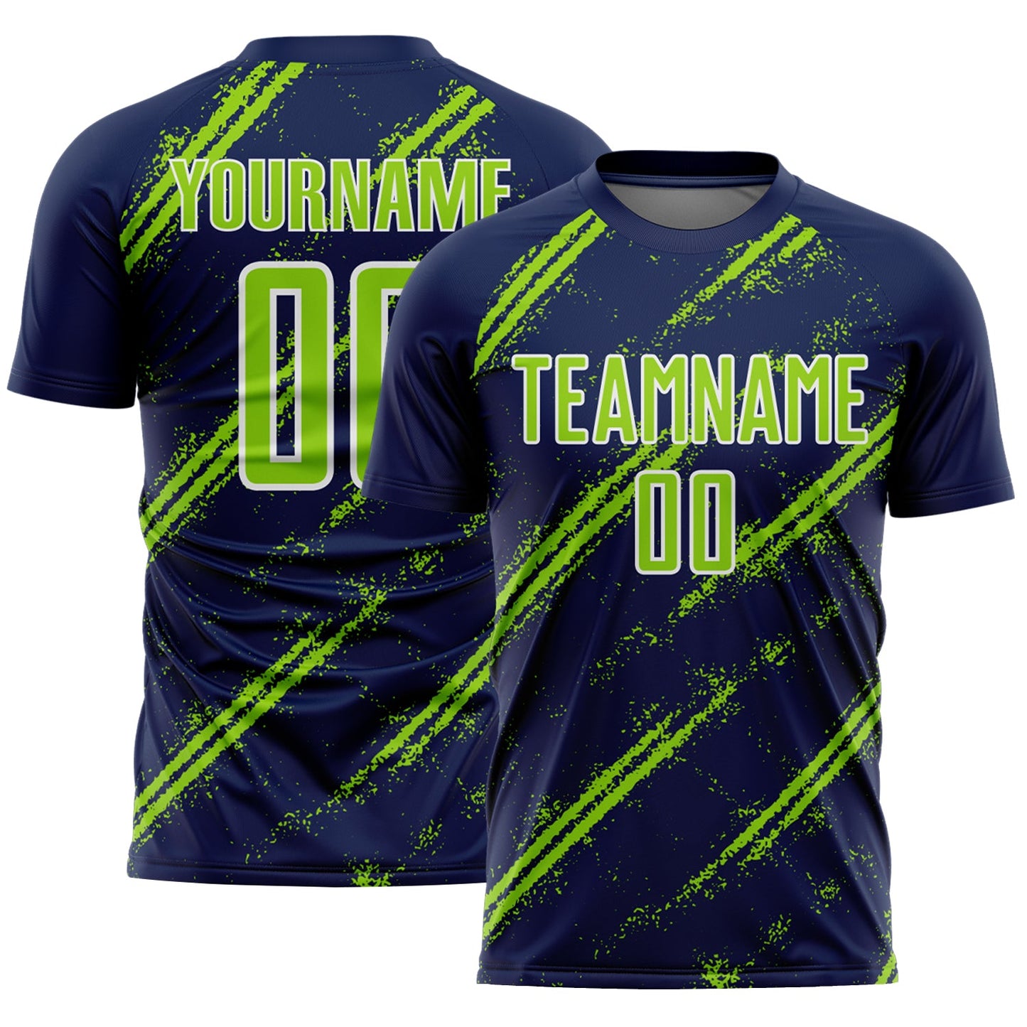 Custom Navy Neon Green-White Abstract Fragment Art Splash Sublimation Soccer Uniform Jersey - Sky-Custom