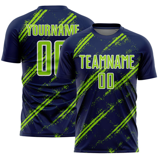Custom Navy Neon Green-White Abstract Fragment Art Splash Sublimation Soccer Uniform Jersey - Sky-Custom