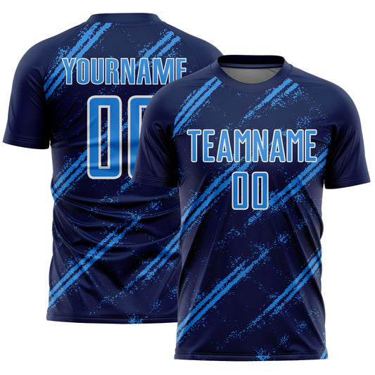 Custom Navy Powder Blue-White Abstract Fragment Art Splash Sublimation Soccer Uniform Jersey - Sky-Custom